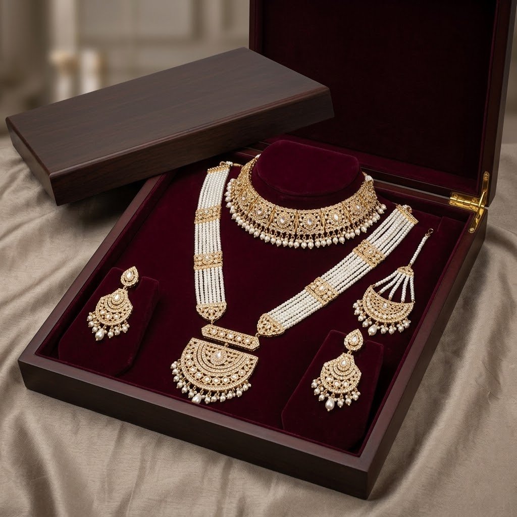 Elegant Gold-Plated Choker with Pearl Long Mala & Maang Tikka - Image 2