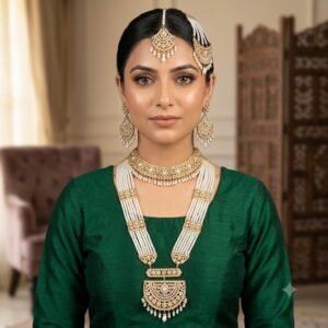Elegant Gold-Plated Choker with Pearl Long Mala & Maang Tikka