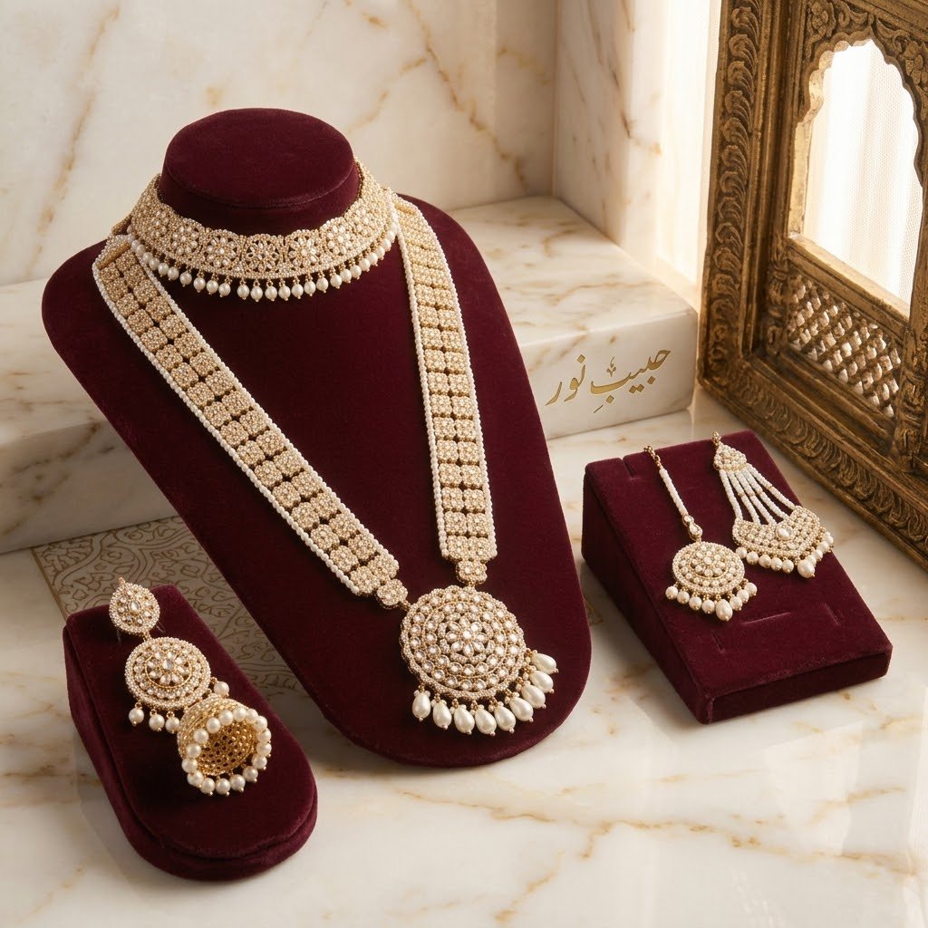 Exquisite Pakistani Kundan & Pearl Bridal Jewellery Set - Image 4