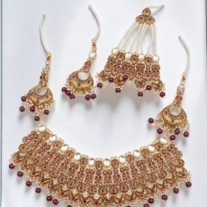 Complete Kundan & Pearl Bridal Jewelry Set with Jhumar