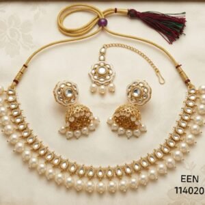 Classic Pearl & Kundan Choker Set with Jhumkas