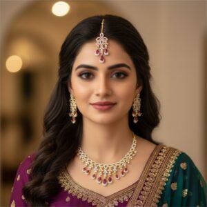 Elegant Circular Statement Necklace Set with Grey Pearl (RANO 359030)