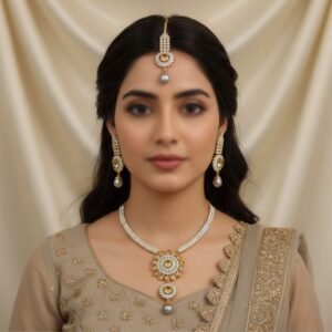 Exquisite Pink Gemstone Choker Necklace Set with Maang Tikka (RPAP 349530)