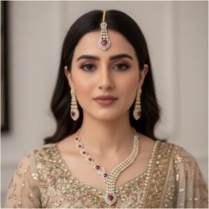 Opulent Peach Stone & Keshi Pearl Statement Bridal Set (KDAD 541050)