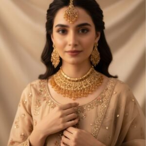 Statement Antique Gold Bridal Choker with Amber Tassels