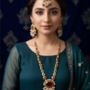 Traditional Multi-Color Gemstone Rani Haar Necklace Set