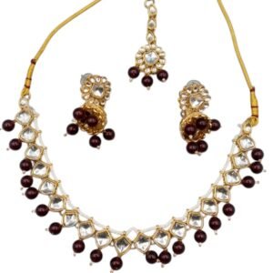 Deep Maroon Bead Kundan Bridal Jewellery Set