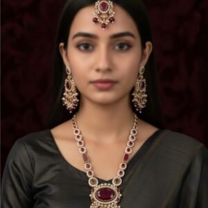 Maroon Kundan Long Necklace Set
