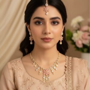 Blush Pink Floral Zircon Necklace Set