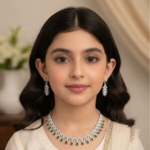 Emerald Green & Silver Zircon Necklace Set
