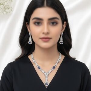 Silver Sapphire Blue Geometric Jewelry Set