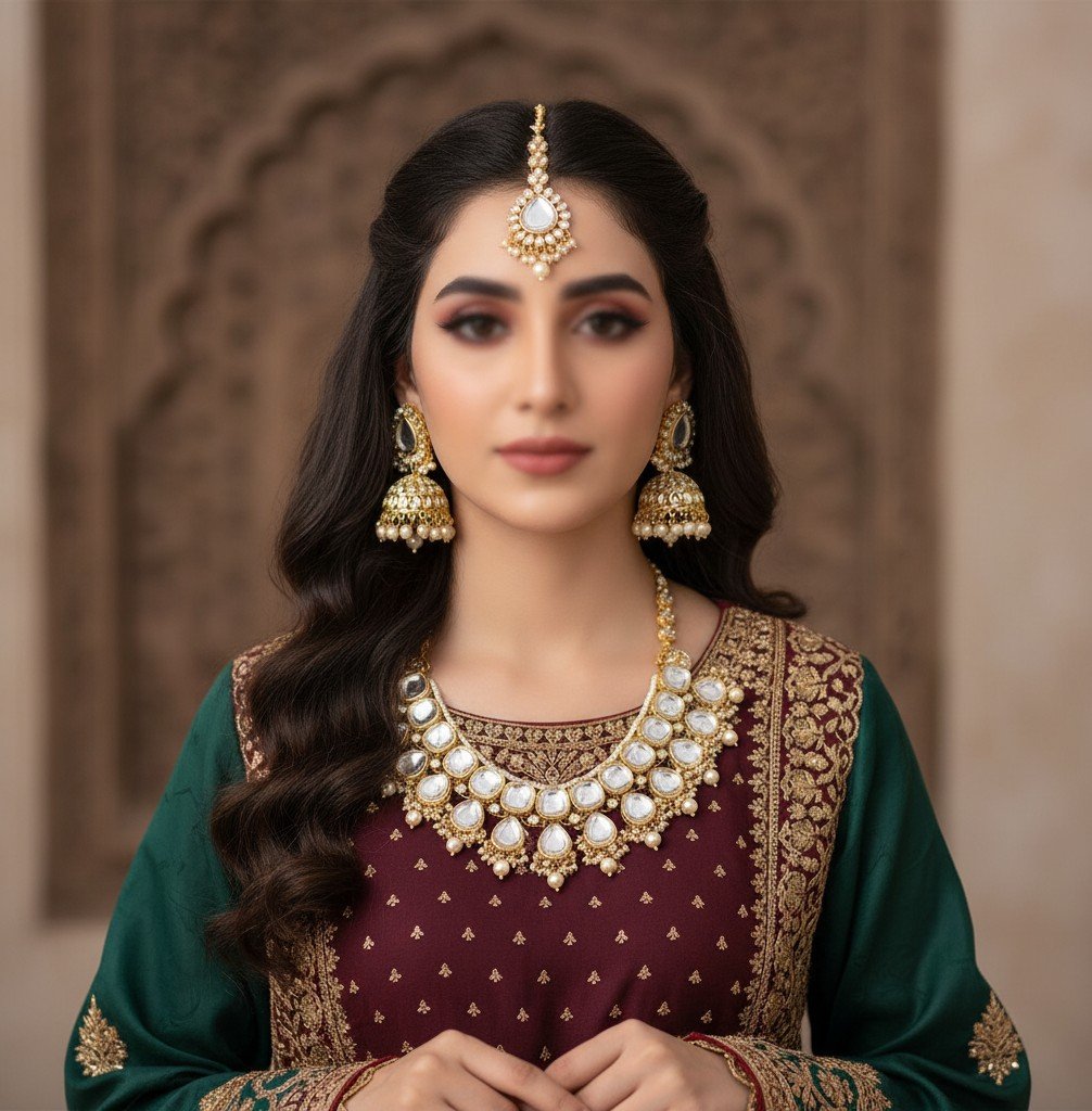 Grand Pearl & Clear Kundan Statement Jewellery Set