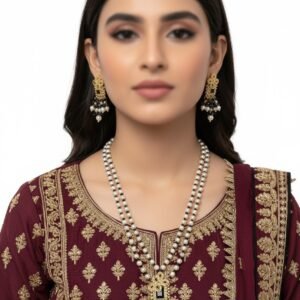 Local Fancy Black Pearl Mala & Earrings (PAAN 135020)