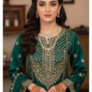 Elegant Green Stone & American Diamond Necklace Set with Earrings