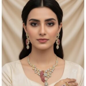 Gold and Pink Crystal Peacock Jewellery Set RGRD 396530