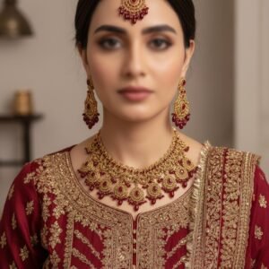 Royal Gold and Maroon Beaded Bridal Set RPAE 350030