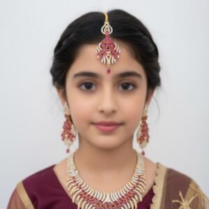Gold and Ruby Red Feather Design Jewellery Set KELG 557550