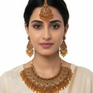 Antique Gold Statement Choker Set with Amber Drops KRPA 433040