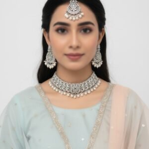 Elegant Gold-Plated Choker with Pearl Long Mala & Maang Tikka