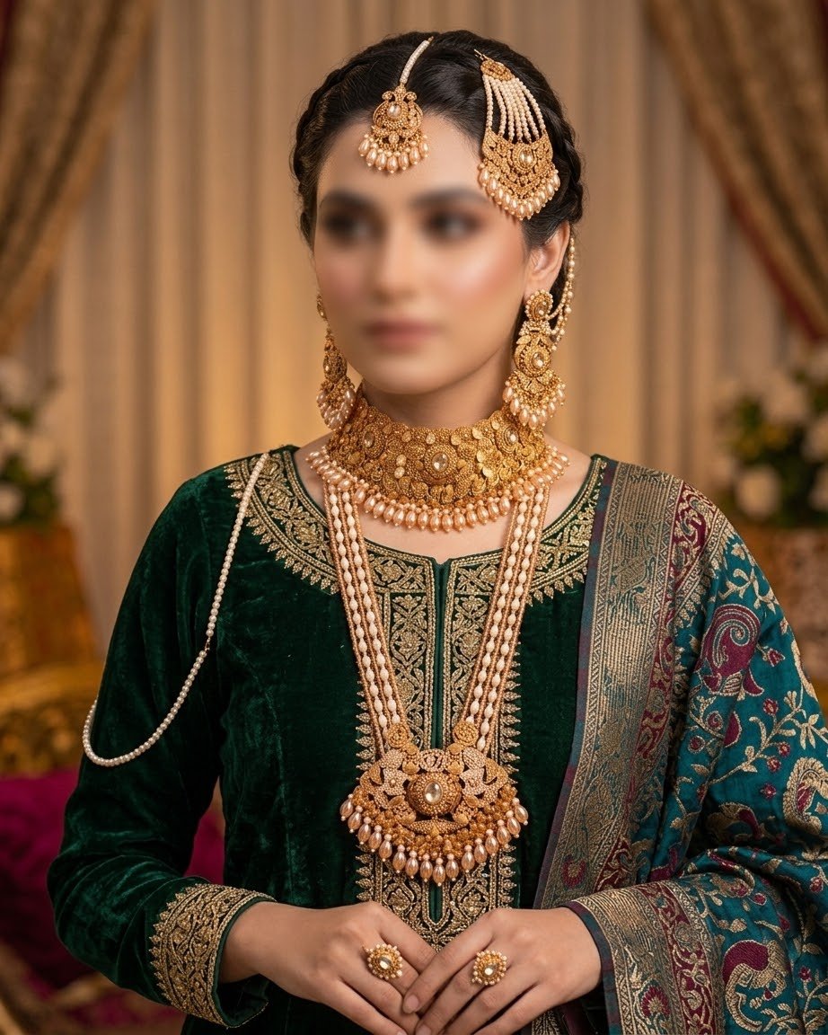 Imperial Golden & Champagne Pearl Full Bridal Jewellery Set - Image 7