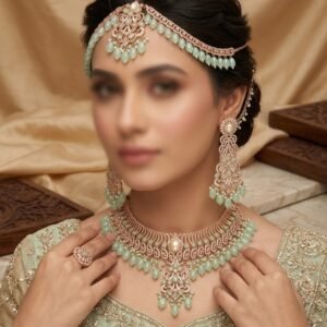Regal Crimson Red & Antique Gold Bridal Jewellery Set