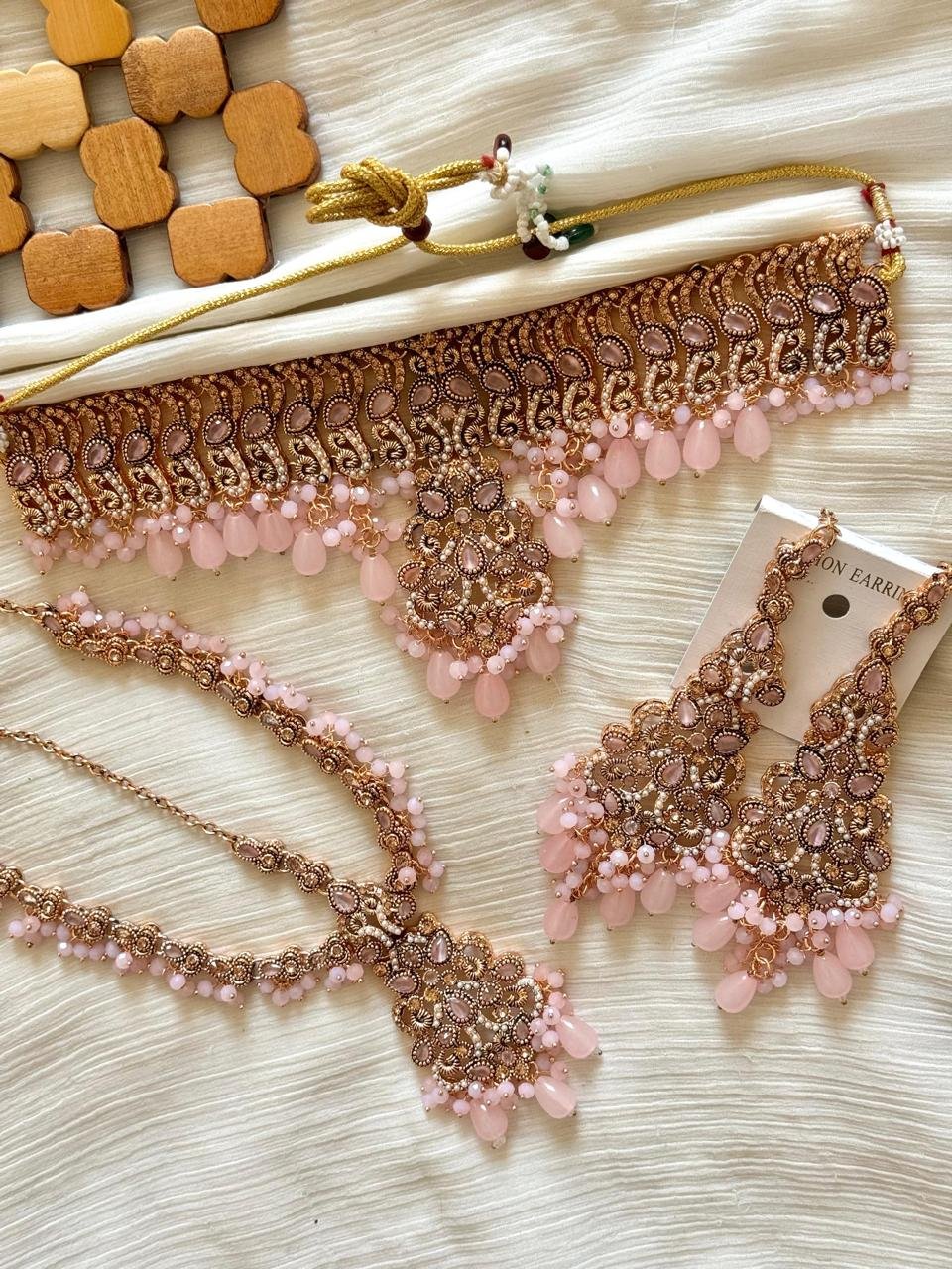 Regal Crimson Red & Antique Gold Bridal Jewellery Set - Image 5