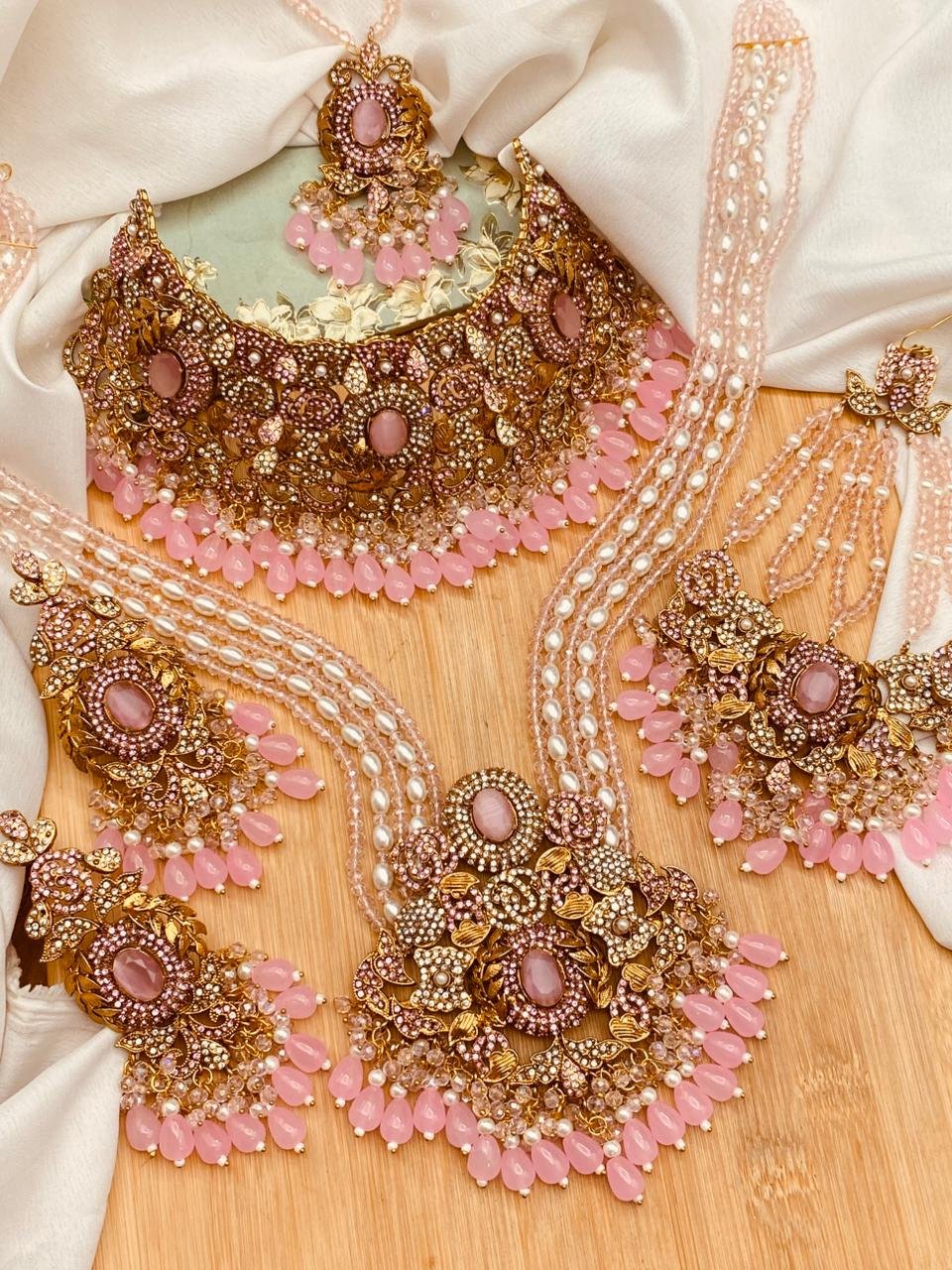 Imperial Golden & Champagne Pearl Full Bridal Jewellery Set - Image 5